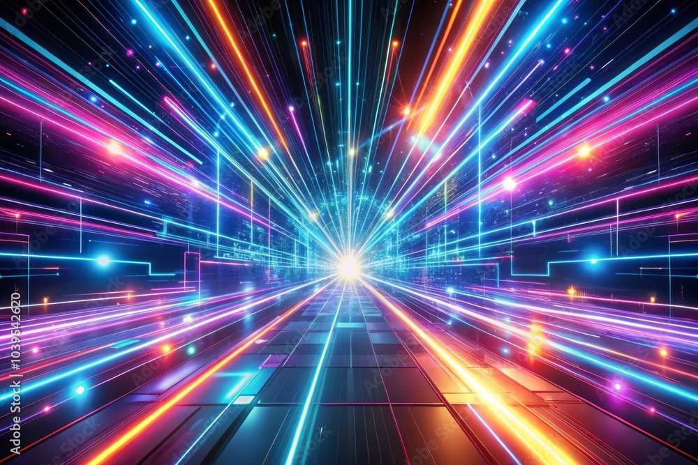 Neon futuristic flashes on black background. Motion light lines backdrop. For banner, postcard, illustration. Created with generative AI tools hyper realistic Neon futuristic flashes on black background. Motion light lines backdrop. For banner, postcard, illustration. Created with generative AI tools hyper realistic