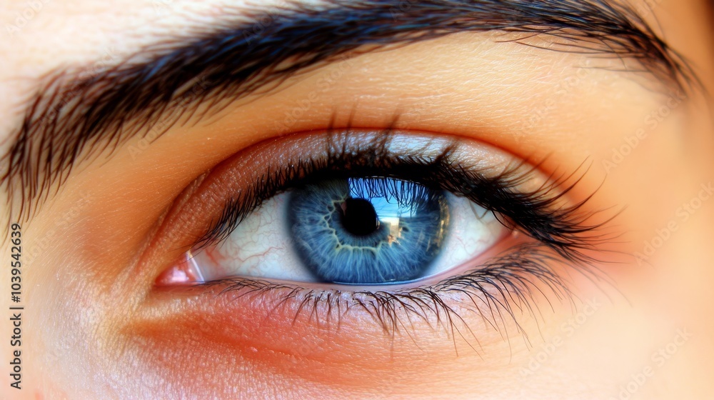 Obraz premium A tight shot of a blue eye, featuring a distinct red spot in its iris