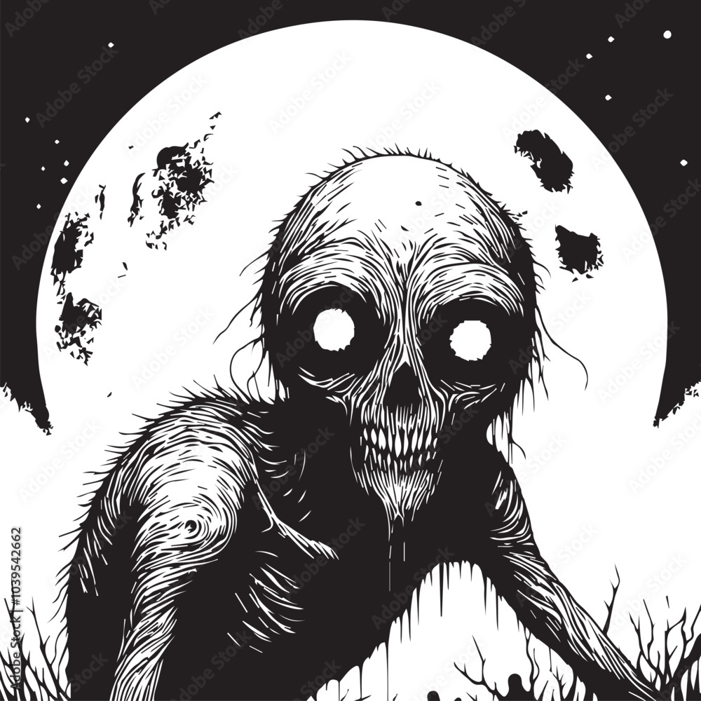 Fototapeta premium A ghost in a dark forest with a full moon in the background