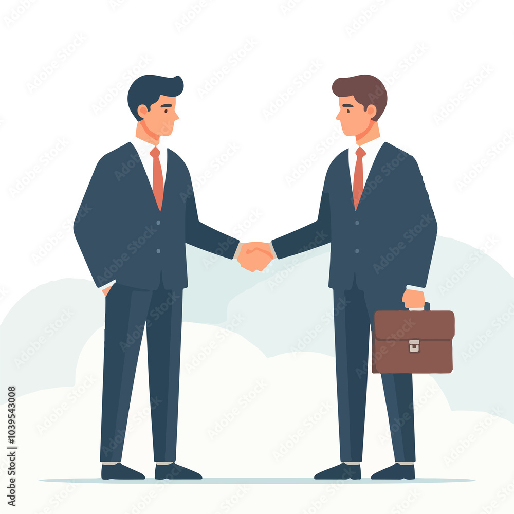 Two business partners handshaking in flat illustration Two business partners handshaking in flat illustration