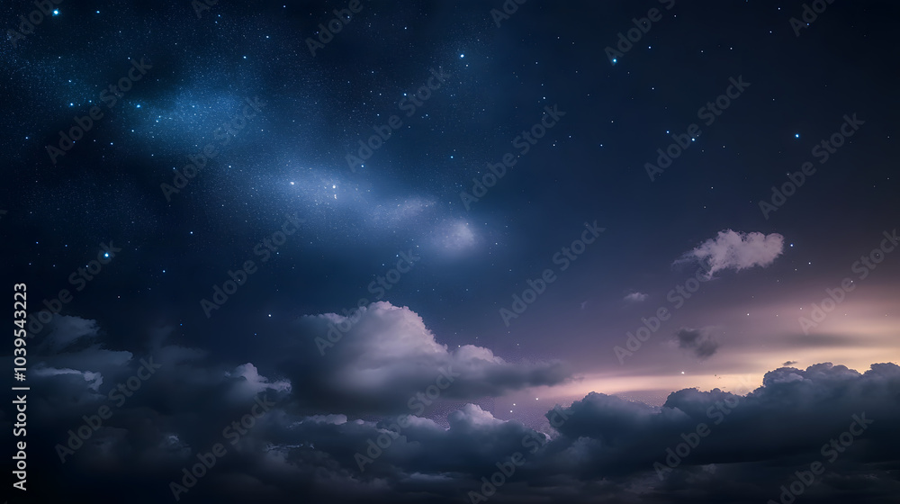 A captivating night sky filled with stars and soft clouds, creating a serene and tranquil atmosphere. A captivating night sky filled with stars and soft clouds, creating a serene and tranquil atmosphere.