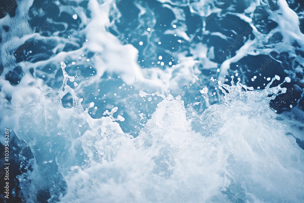 A captivating image of a foamy ocean wave caught mid-splash, highlighting vibrant shades of blue, the cool serenity, and the immense power of nature at play. A captivating image of a foamy ocean wave caught mid-splash, highlighting vibrant shades of blue, the cool serenity, and the immense power of nature at play.