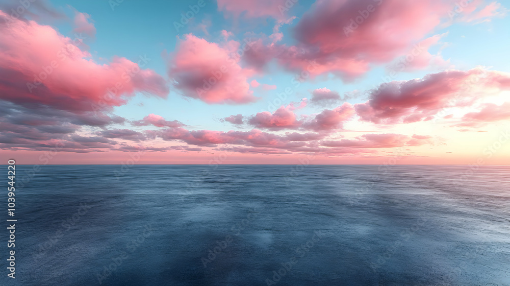 Fototapeta premium Pink Clouds over a Calm Ocean - 3D Illustration
