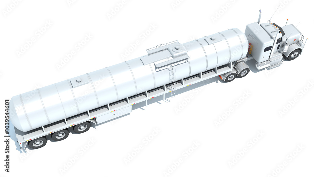 Heavy truck with tank trailer 3D rendering on white background Heavy truck with tank trailer 3D rendering on white background