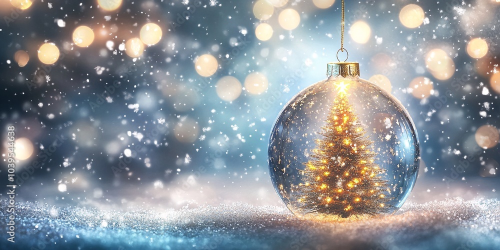 A beautiful Christmas ornament glowing with lights, surrounded by a soft snowfall and a sparkling winter background, evoking holiday cheer. A beautiful Christmas ornament glowing with lights, surrounded by a soft snowfall and a sparkling winter background, evoking holiday cheer.