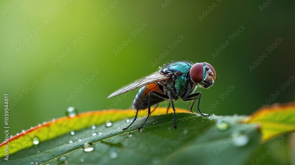 Dewdrop on a Leaf with a Fly - Minimalist Photography Dewdrop on a Leaf with a Fly - Minimalist Photography