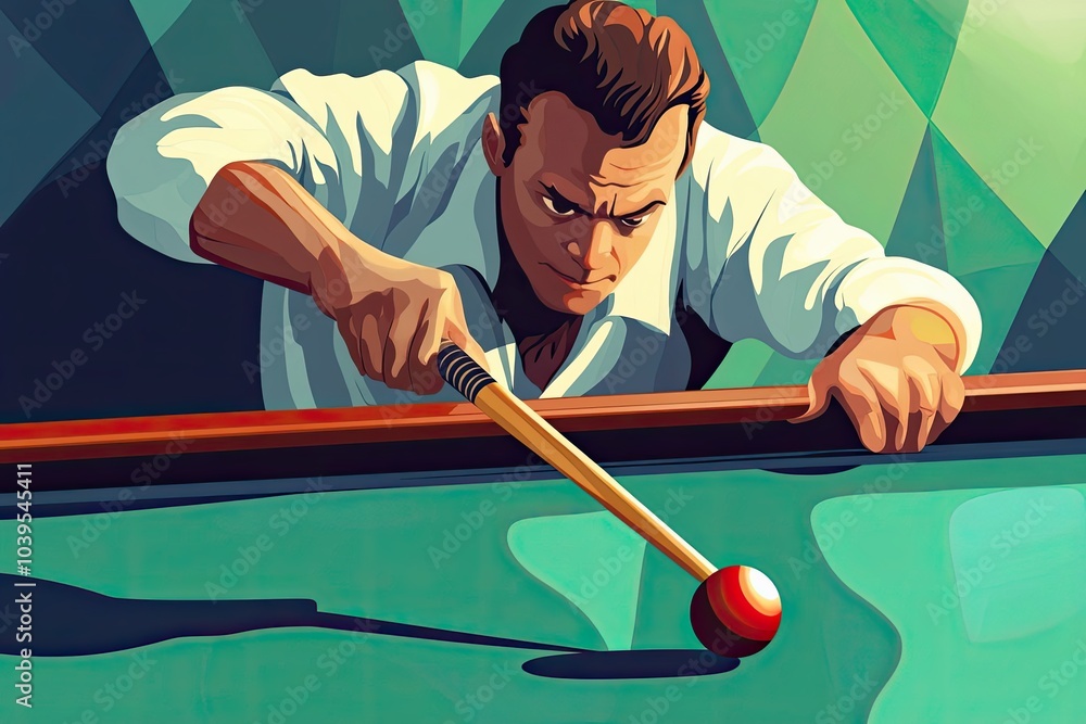 Fototapeta premium A man about to take a shot on a green pool table
