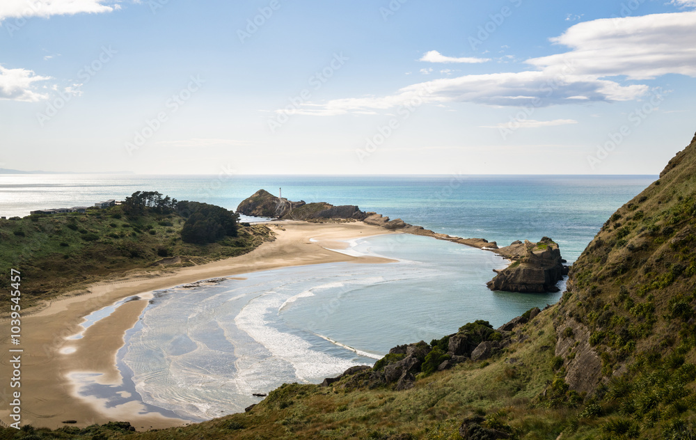 The view from Deliverance Cove track. Castlepoint lighthouse in the distance. Wairarapa. New Zealand.