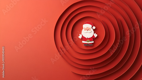 A minimalist illustration of a small Santa Claus figure placed in the center of the image. photo