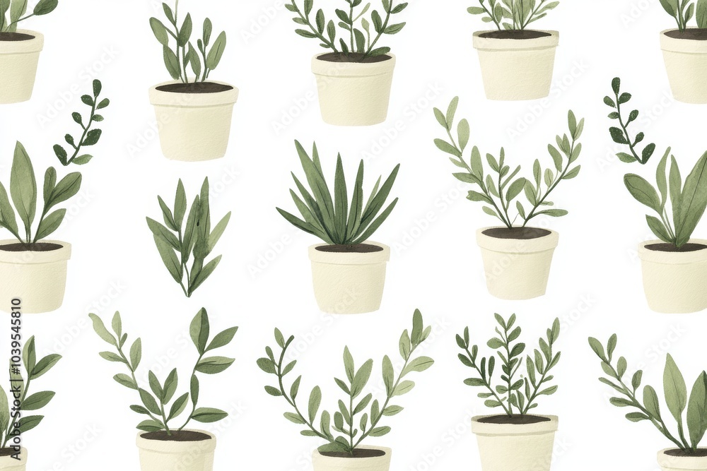 Seamless pattern of potted houseplants arranged in neat rows featuring a variety of indoor plants ideal for home decor wallpaper or eco conscious interior styling projects Seamless pattern of potted houseplants arranged in neat rows featuring a variety of indoor plants ideal for home decor wallpaper or eco conscious interior styling projects