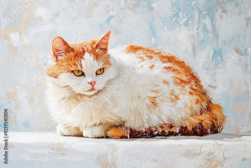 Studio Whiskers: The Charm of Red and White Cat Against a White Backdrop, generative ai