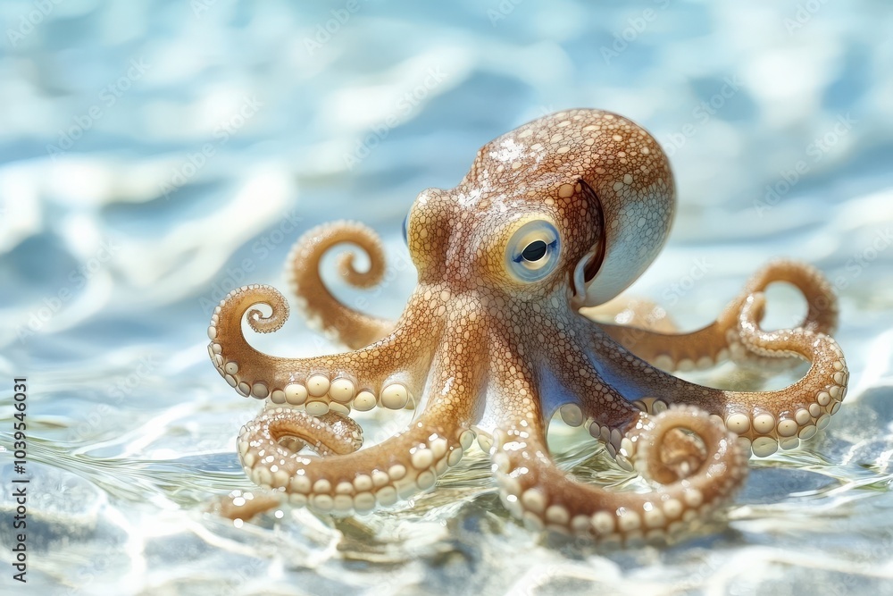 Naklejka premium Cute Octopus in the Colorful Underwater World of Marine Life