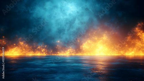 Abstract Background with Blue Smoke and Flames