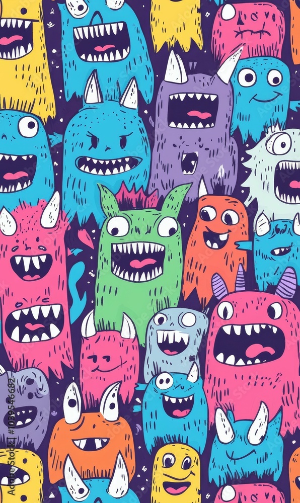 Colorful cartoon monster pattern. Colorful cartoon monster pattern.