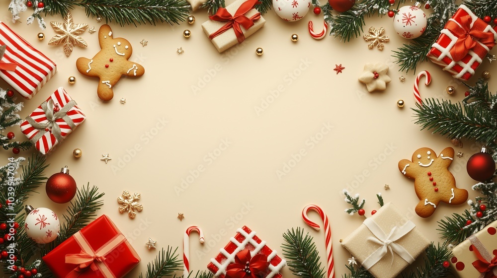 Christmas top view presents flat lay with gift boxes and Christmas trees all around. and with copy space Christmas top view presents flat lay with gift boxes and Christmas trees all around. and with copy space