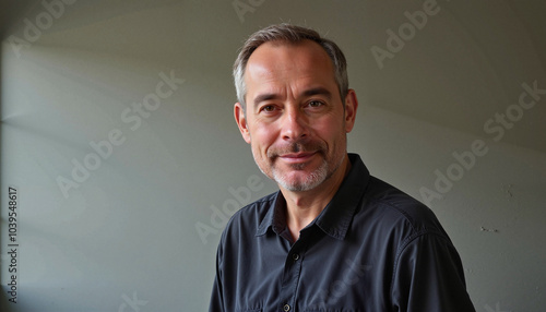 Middle-Aged Man Smiling in Natural Light by Window