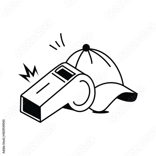 Sports cap and whistle, concept icon of sports accessory