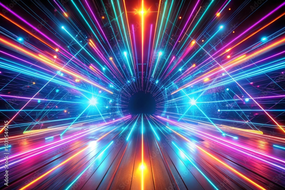 Neon futuristic flashes on black background. Motion light lines backdrop. For banner, postcard, illustration. Created with tools Neon futuristic flashes on black background. Motion light lines backdrop. For banner, postcard, illustration. Created with tools