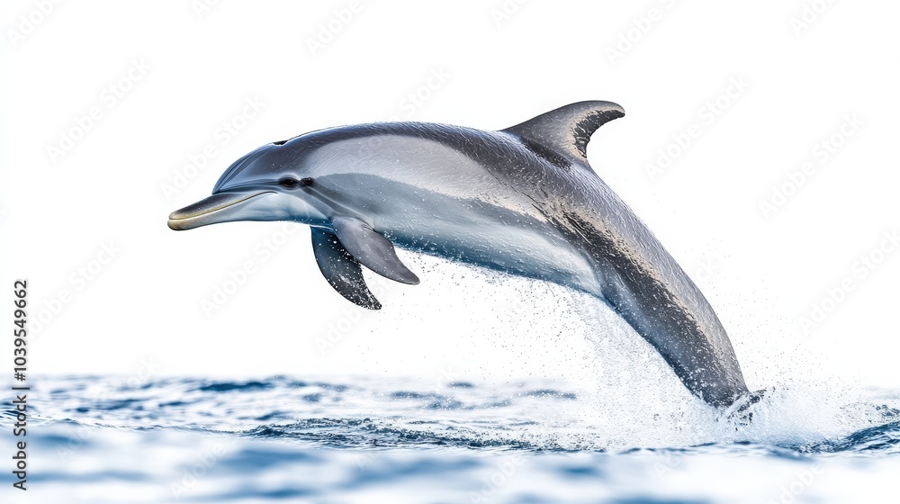 Fototapeta premium Dolphin Isolated. Grey Bottlenose Dolphin Jumping on White Background