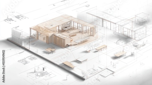 Architectural rendering of a modern house design with detailed layout.