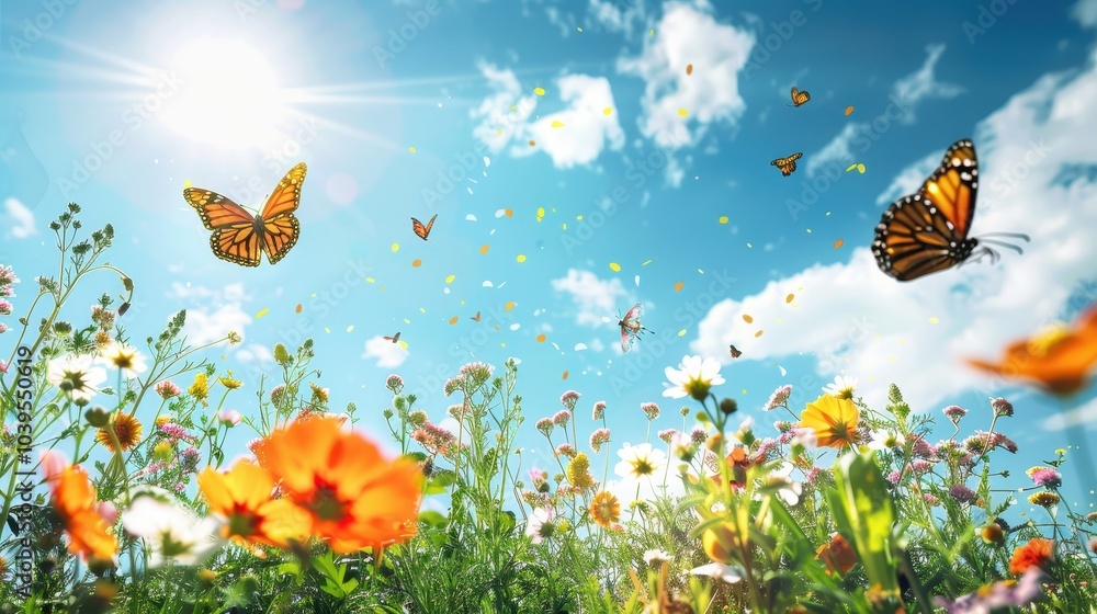Vibrant Wildflowers Under a Bright Blue Sky Vibrant Wildflowers Under a Bright Blue Sky