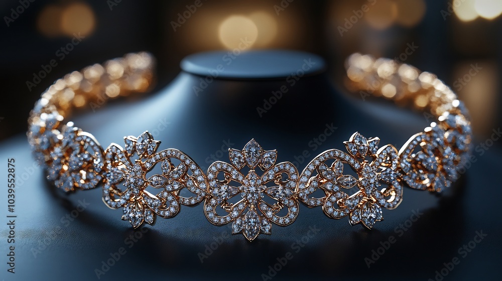 Elegant 3D gold jewelry set diamond accents featuring a stunning necklace and matching earrings showcased on a minimalistic black background for a luxurious and refined look Elegant 3D gold jewelry set diamond accents featuring a stunning necklace and matching earrings showcased on a minimalistic black background for a luxurious and refined look