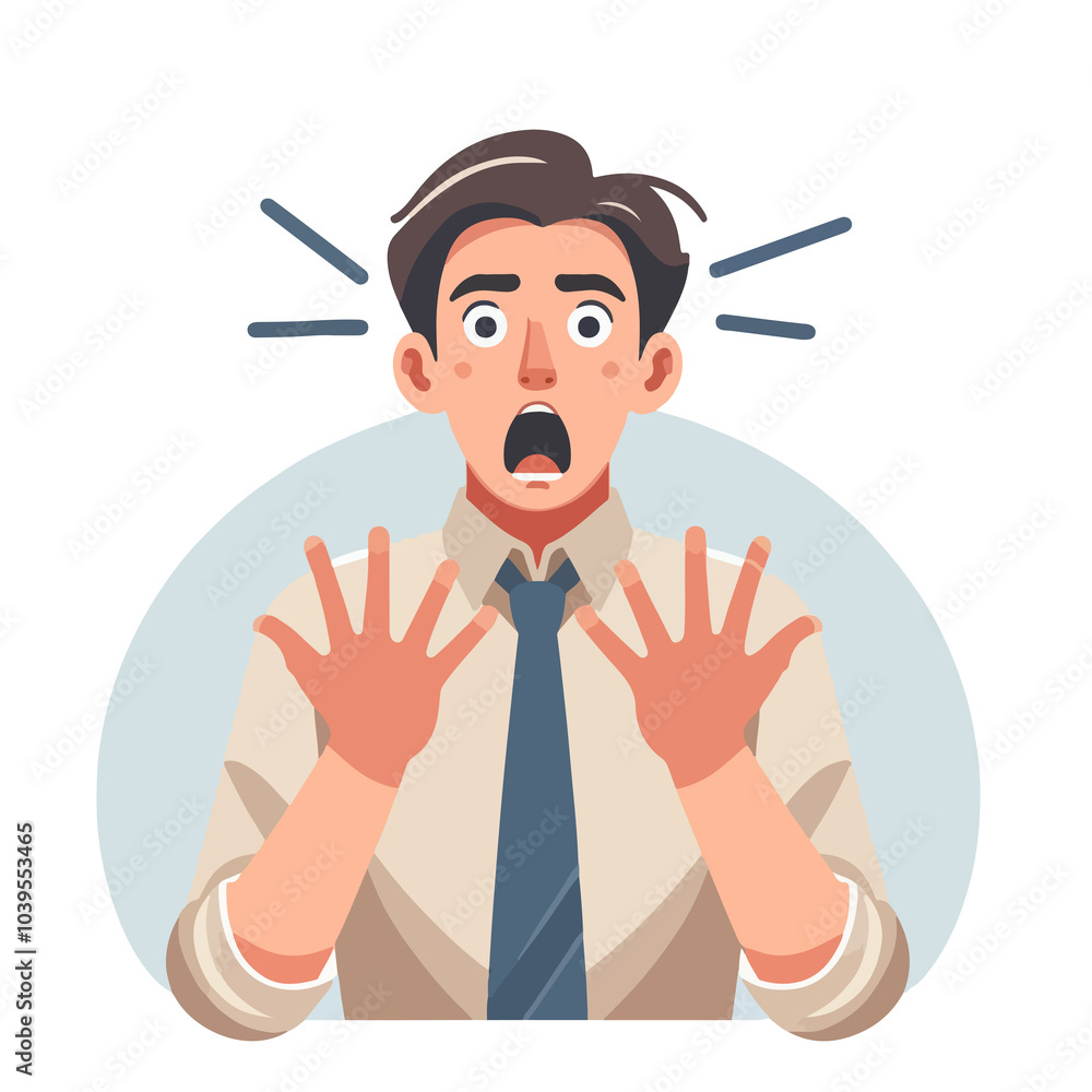 A young man shocked in flat illustration on white background
A young man shocked in flat illustration on white background