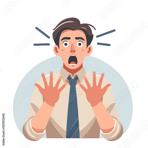 A young man shocked in flat illustration on white background
 photo