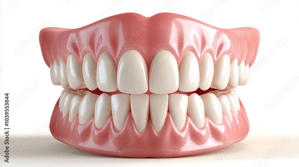 Realistic 3D dentures set, representing dental health and prosthetics Realistic 3D dentures set, representing dental health and prosthetics