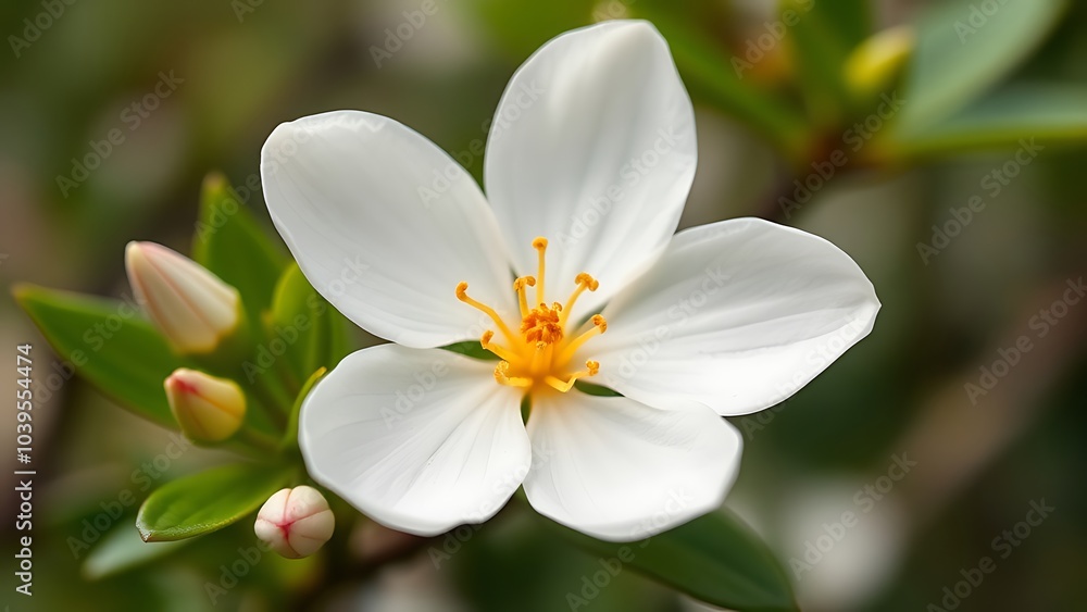 Delicate White Flower with Yellow Stamens, Delicate White Flower with Yellow Stamens,