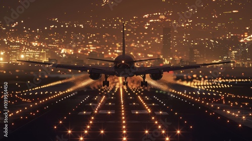 Wallpaper Mural Airplane Landing in City Lights Torontodigital.ca