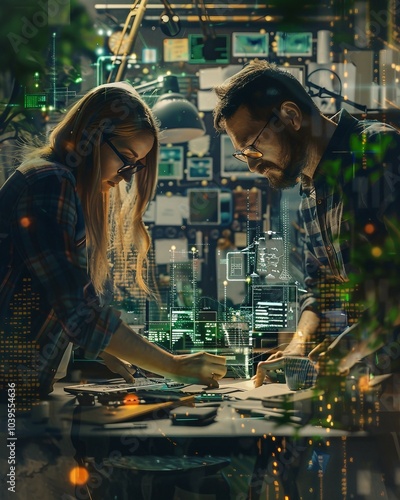 Two people creating sustainable technologies