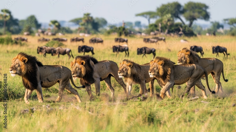 Fototapeta premium Pride of Lions Collaborating in the Wild