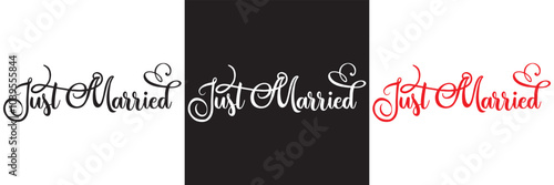 Just married lettering calligraphy.  Vector illustration isolated on white and black background. EPs 10