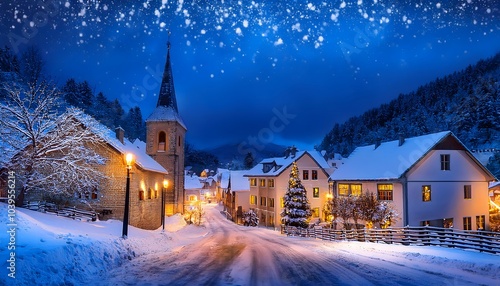 Wallpaper Mural Enchanting winter village a snowy evening in a picturesque town with twinkling lights and festive atmosphere Torontodigital.ca