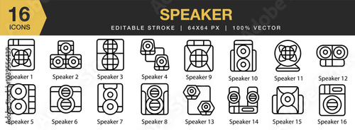 Speaker icon set. Editable Stroke Icon Collection. Includes Speaker line Icons, and More. Outline icons vector collection.