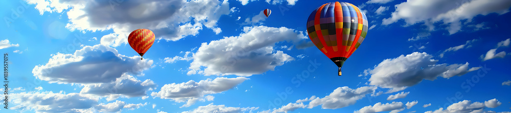 Obraz premium Hot Air Balloon Journey: Peaceful Sky and Cloudy Background