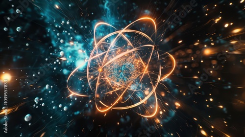 Wallpaper Mural Atomic Structure Visualization with Orange and Blue Light Trails Torontodigital.ca