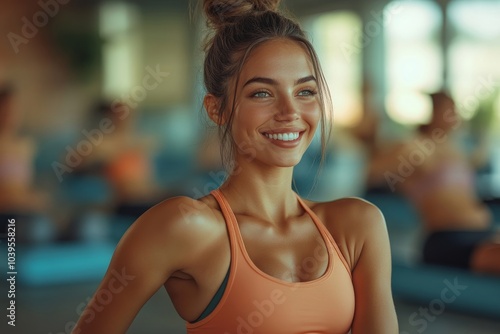 Women having fun while doing pilates workout, Generative AI