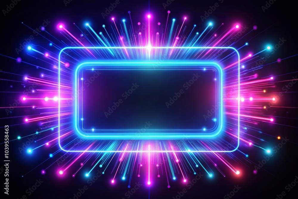 Obraz premium Neon futuristic flashes on black background. Motion light lines backdrop. For banner, postcard, illustration. Created with generative AI tools