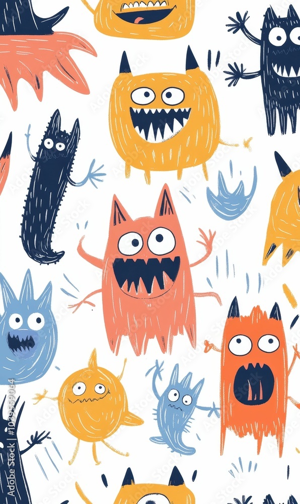 Colorful cartoon monsters with big smiles. Colorful cartoon monsters with big smiles.