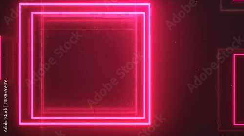 Pink Neon Light Square Frames on a Dark Background