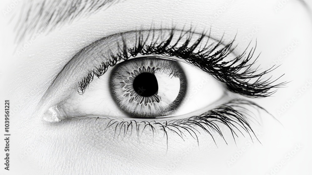 Fototapeta premium Close-up of an eye with long lashes and a black pupil