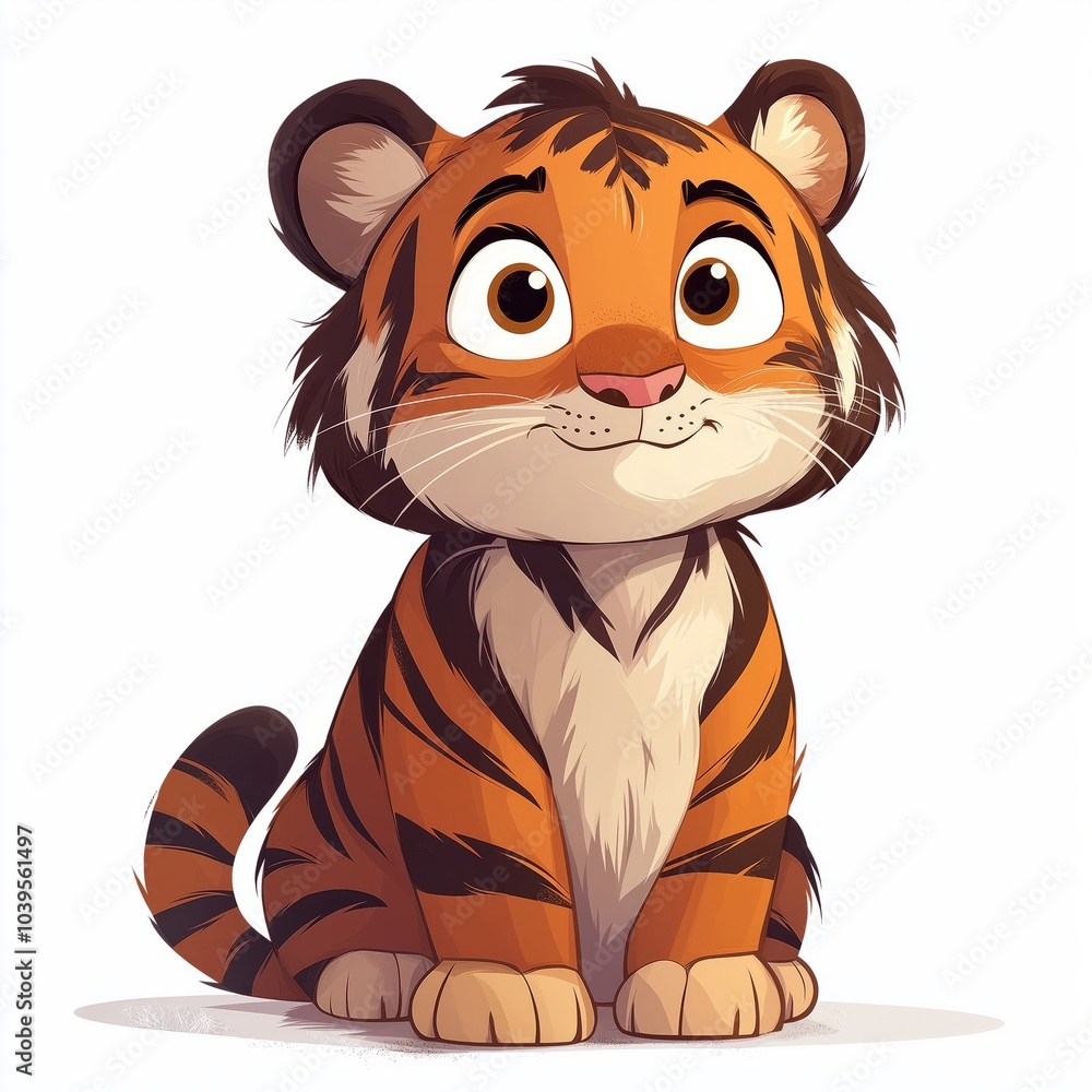 Adorable cartoon tiger cub sitting and looking curious Adorable cartoon tiger cub sitting and looking curious