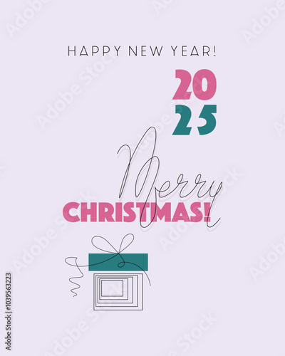 Christmas gift. Merry Christmas. Happy New Year. 2025. Concept for background, party invitation card