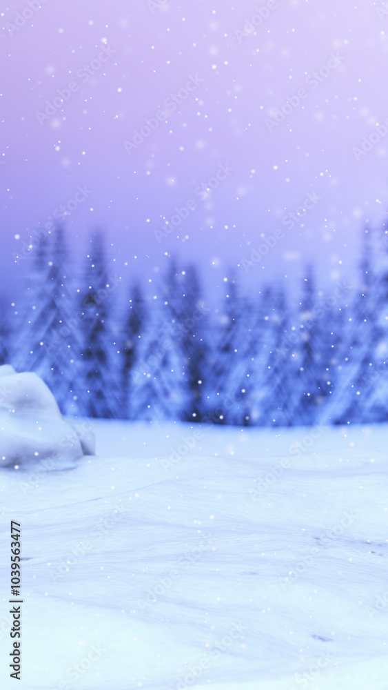Fototapeta premium Snowfall Over Snowy Land and Trees