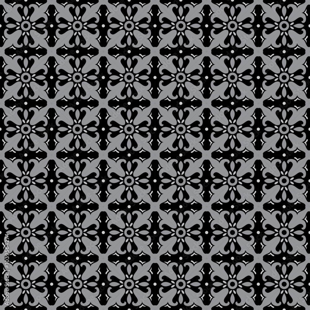 Tile Seamless Pattern With Black and Grey Color. Talavera Motif Pattern Tile Seamless Pattern With Black and Grey Color. Talavera Motif Pattern