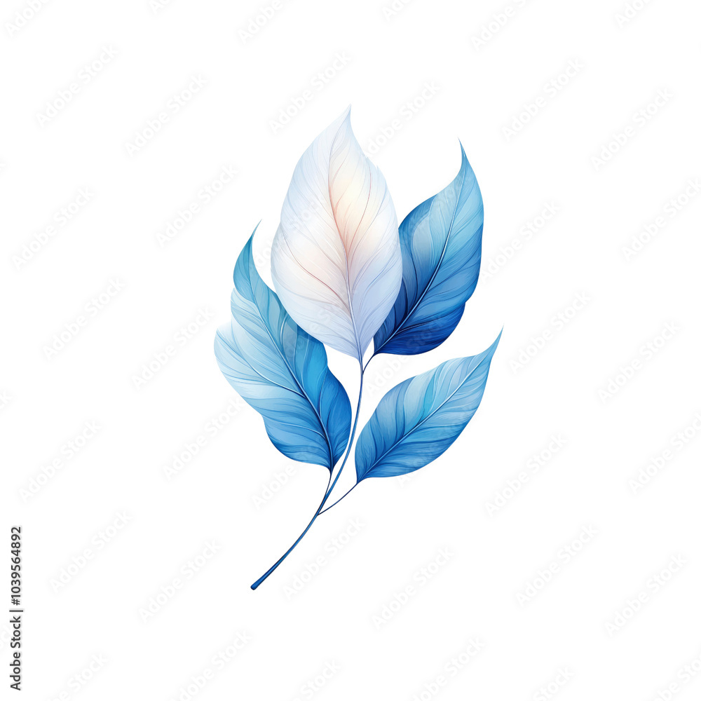 Watercolor Blue and White Leaves Branch Watercolor Blue and White Leaves Branch