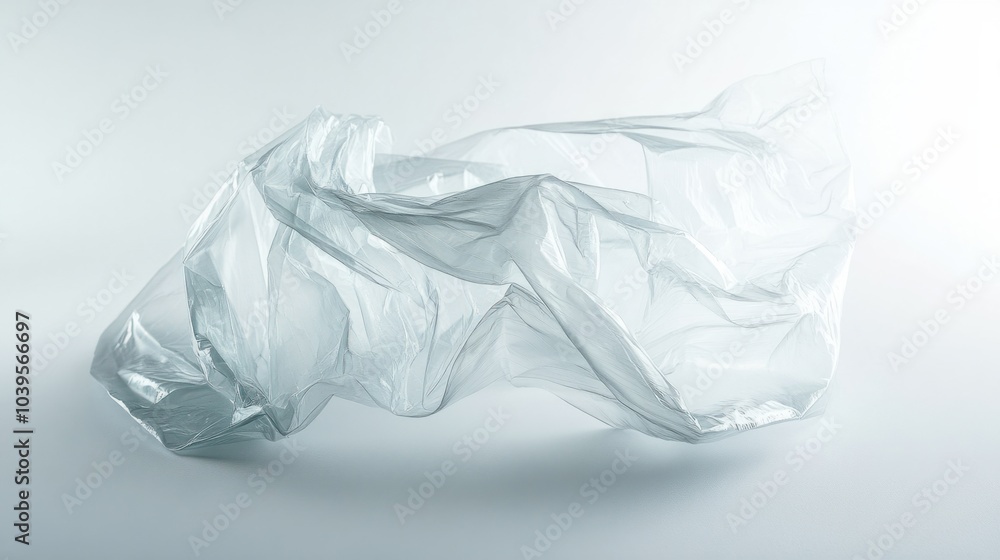 Fototapeta premium Clear plastic bag with slight crumples and transparent texture, isolated on white background