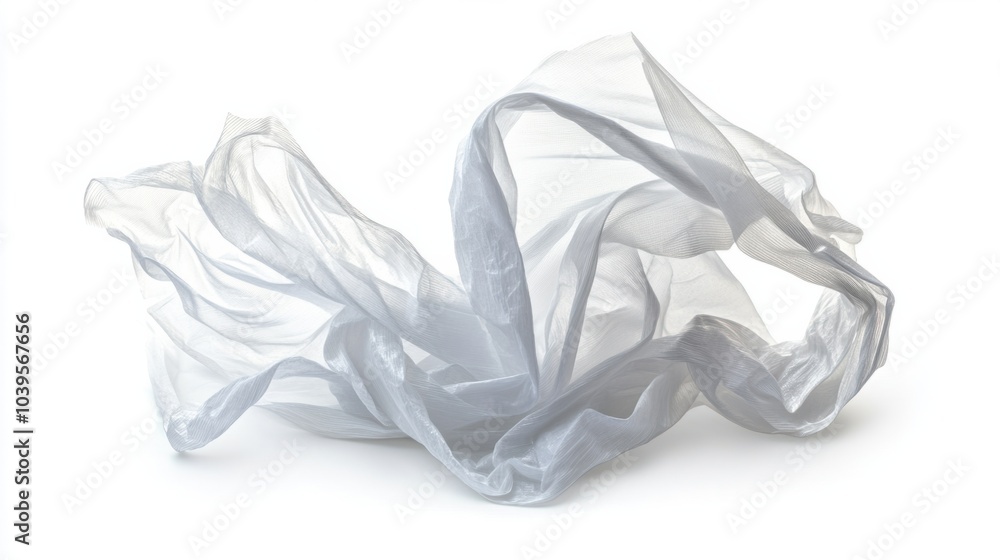 Crinkled plastic bag in a loose pile, showing texture and light creases, isolated on white background Crinkled plastic bag in a loose pile, showing texture and light creases, isolated on white background